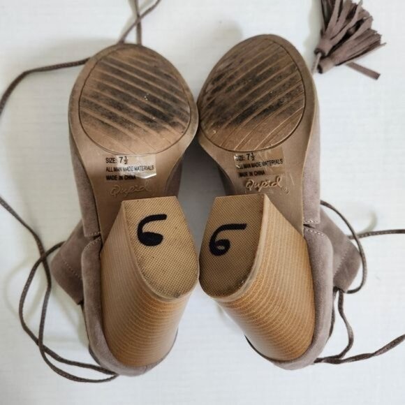 QUPID Stacked Heel Peep Toe Ankle Tie Booties Shoe Sandal 7.5 - Picture 10 of 10